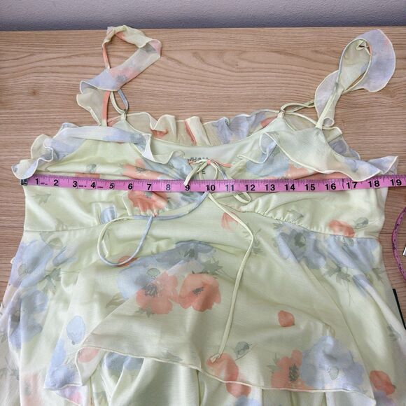 Wild Fable Tiered Babydoll Dress Women Large Green Floral Milkmaid Sundress - Picture 5 of 6